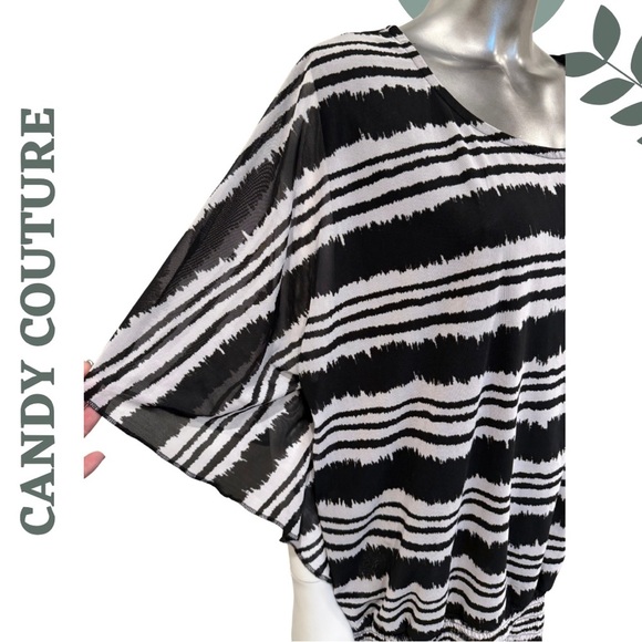 🛍️3/$40 Candy Couture Plus Black & White Striped Blouse – Size 2X - Picture 3 of 6